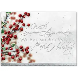 Custom business holiday greeting card with berries & silver accents