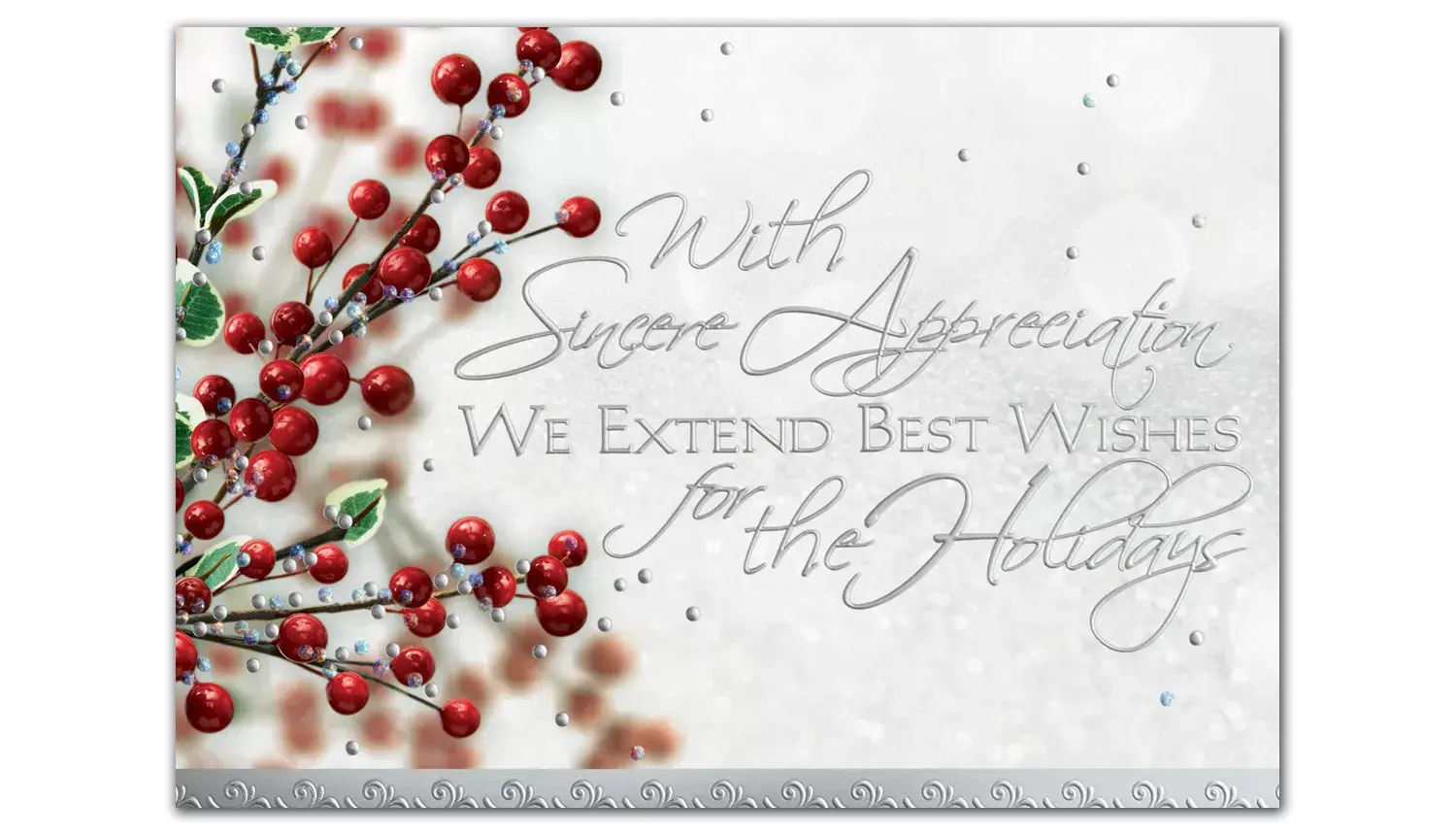 Custom business holiday greeting card with berries & silver accents
