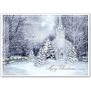 Christmas greeting cards with a chapel at night
