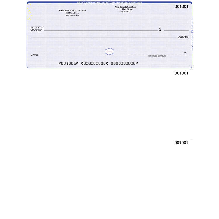 Custom business check with check on top