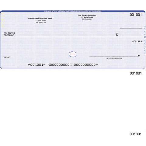 Custom business check with check on top