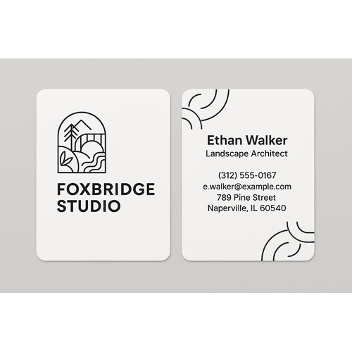 Two-sided Strathmore business cards printed with black raised ink on 130 lb. stock