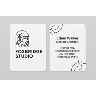 Two-sided Strathmore business cards printed with black raised ink on 130 lb. stock