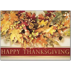 Festive wreath for custom printed Thanksgiving greeting cards