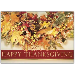 Festive wreath for custom printed Thanksgiving greeting cards