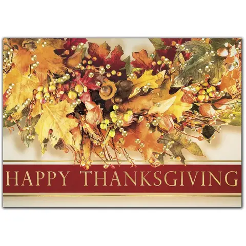 Festive wreath for custom printed Thanksgiving greeting cards