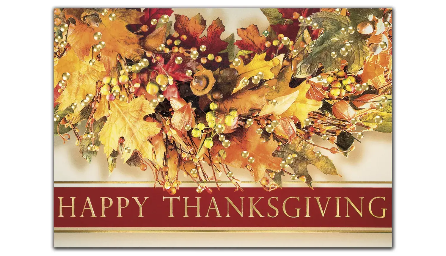Festive wreath for custom printed Thanksgiving greeting cards