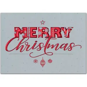 Beautiful red foil "Merry Christmas" words on a custom gray greeting card