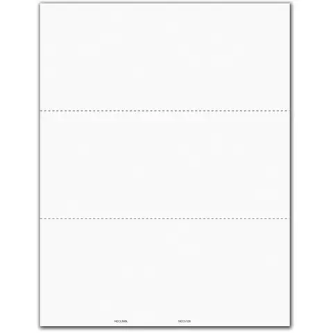 1099 NEC Tax Forms - 3-Up Blank Backer No Stub - Bulk Format