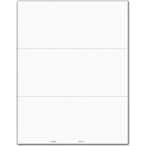 1099 NEC Tax Forms - 3-Up Blank Backer No Stub - Bulk Format