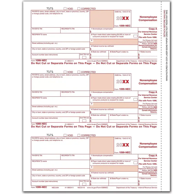 Laser 1099-NEC Tax Forms, Copy-A - Bulk format