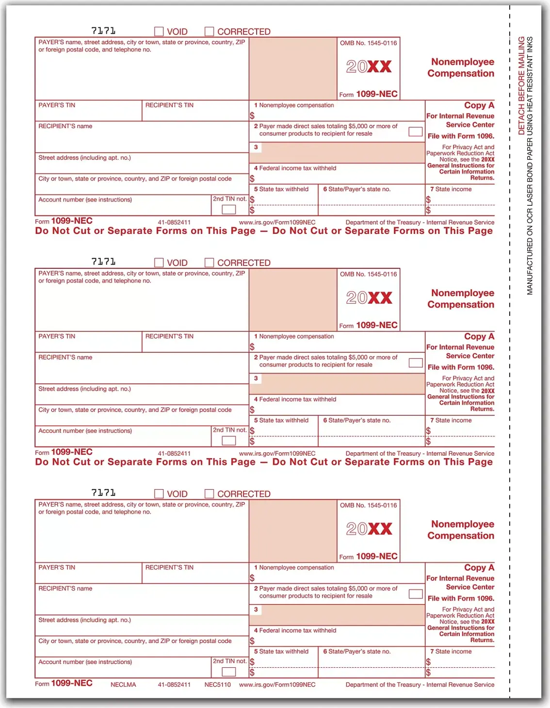 Laser 1099-NEC Tax Forms, Copy-A - Bulk format