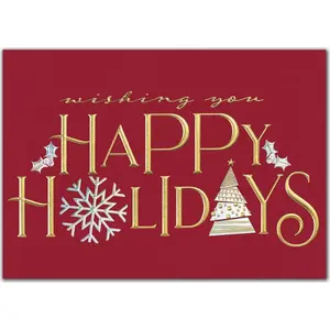 Custom Printed Holiday Spirit Greeting Cards - Red & Gold