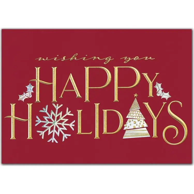 Custom Printed Holiday Spirit Greeting Cards - Red & Gold