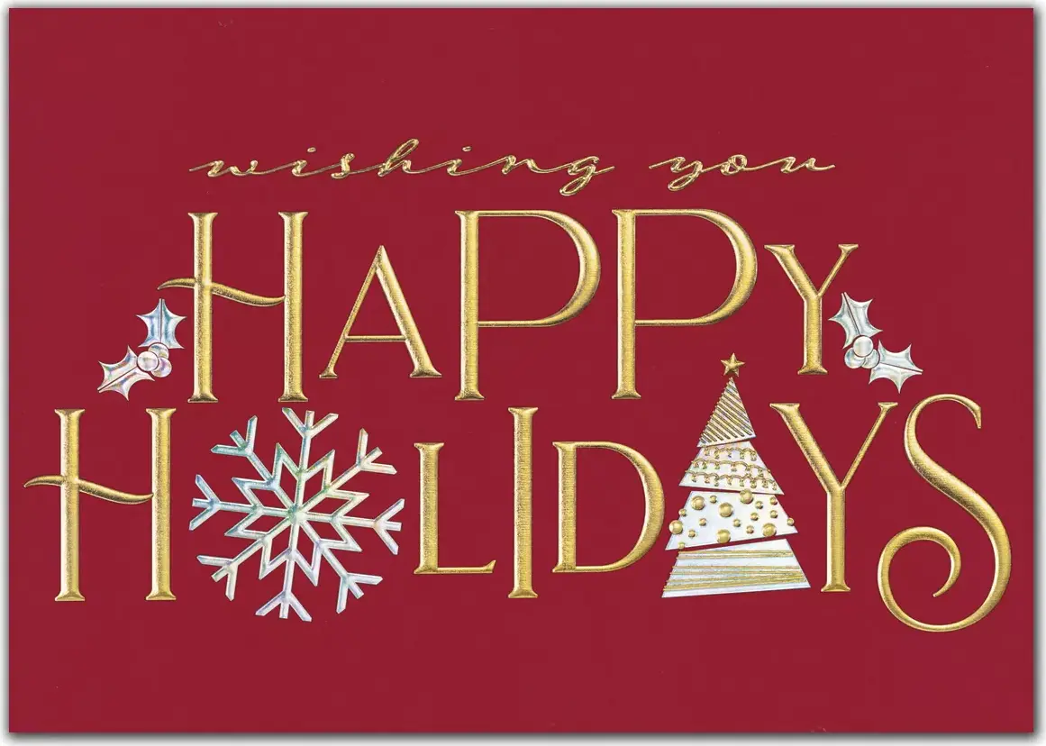 Custom Printed Holiday Spirit Greeting Cards - Red & Gold
