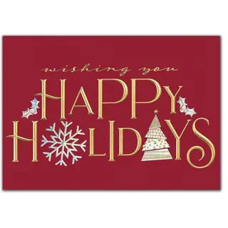 Custom Printed Holiday Spirit Greeting Cards - Red & Gold