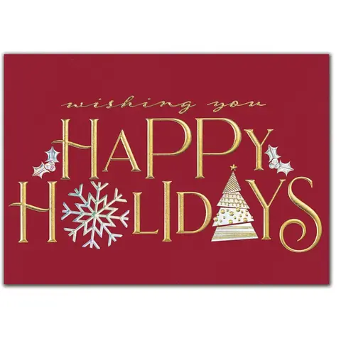 Custom Printed Holiday Spirit Greeting Cards - Red & Gold