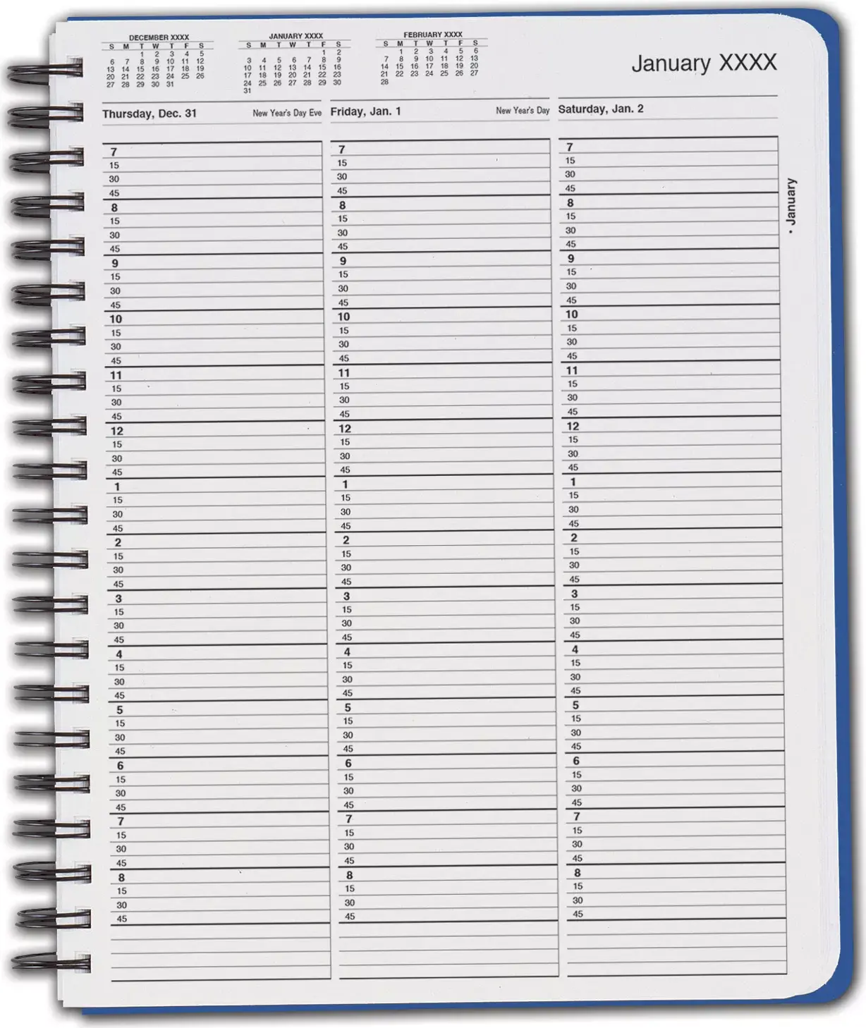 TimeScan 1 Column Wirebound Appointment Book - 15 Minute Intervals, 7am-9pm