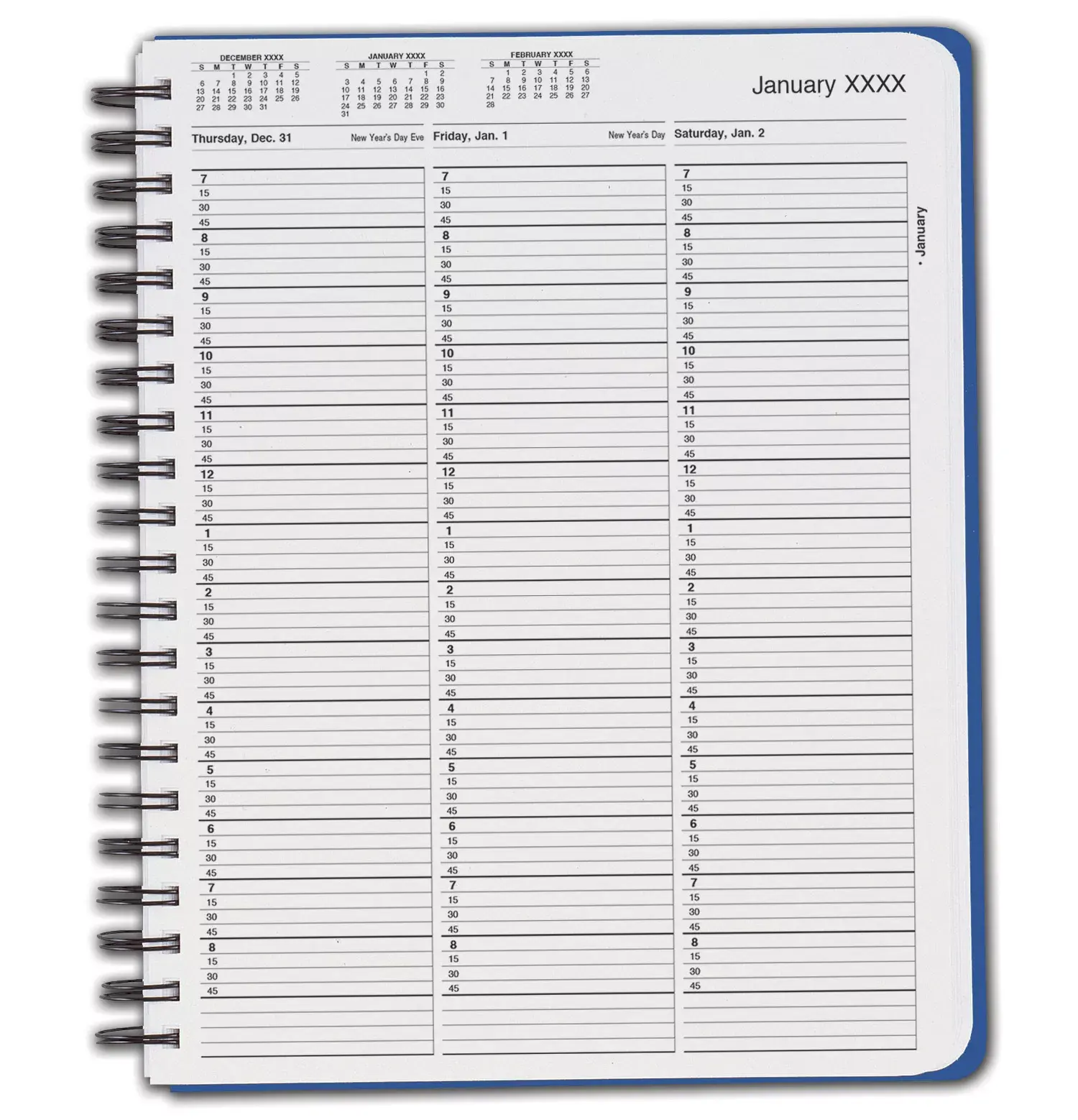 TimeScan 1 Column Wirebound Appointment Book - 15 Minute Intervals, 7am-9pm