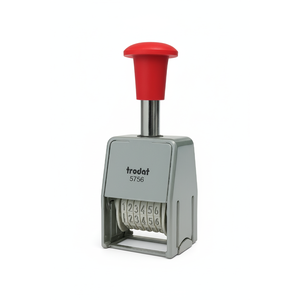 Numbering rubber stamp for office use - black ink impressions