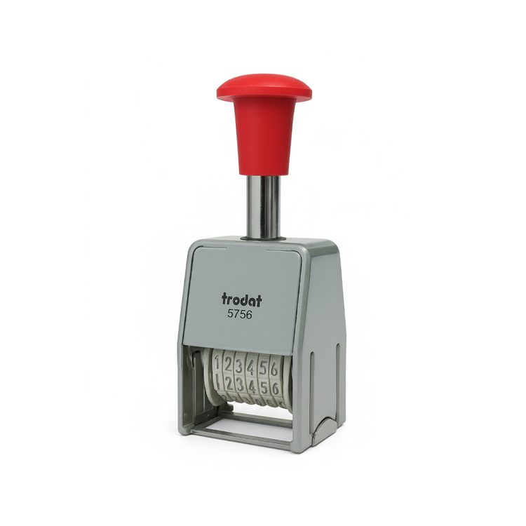 Numbering rubber stamp for office use - black ink impressions