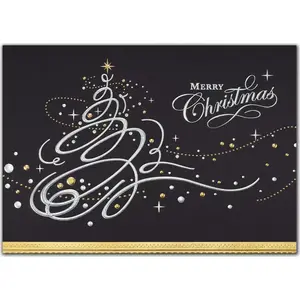 Custom Printed Silver & Black Christmas Card with Gold Accents