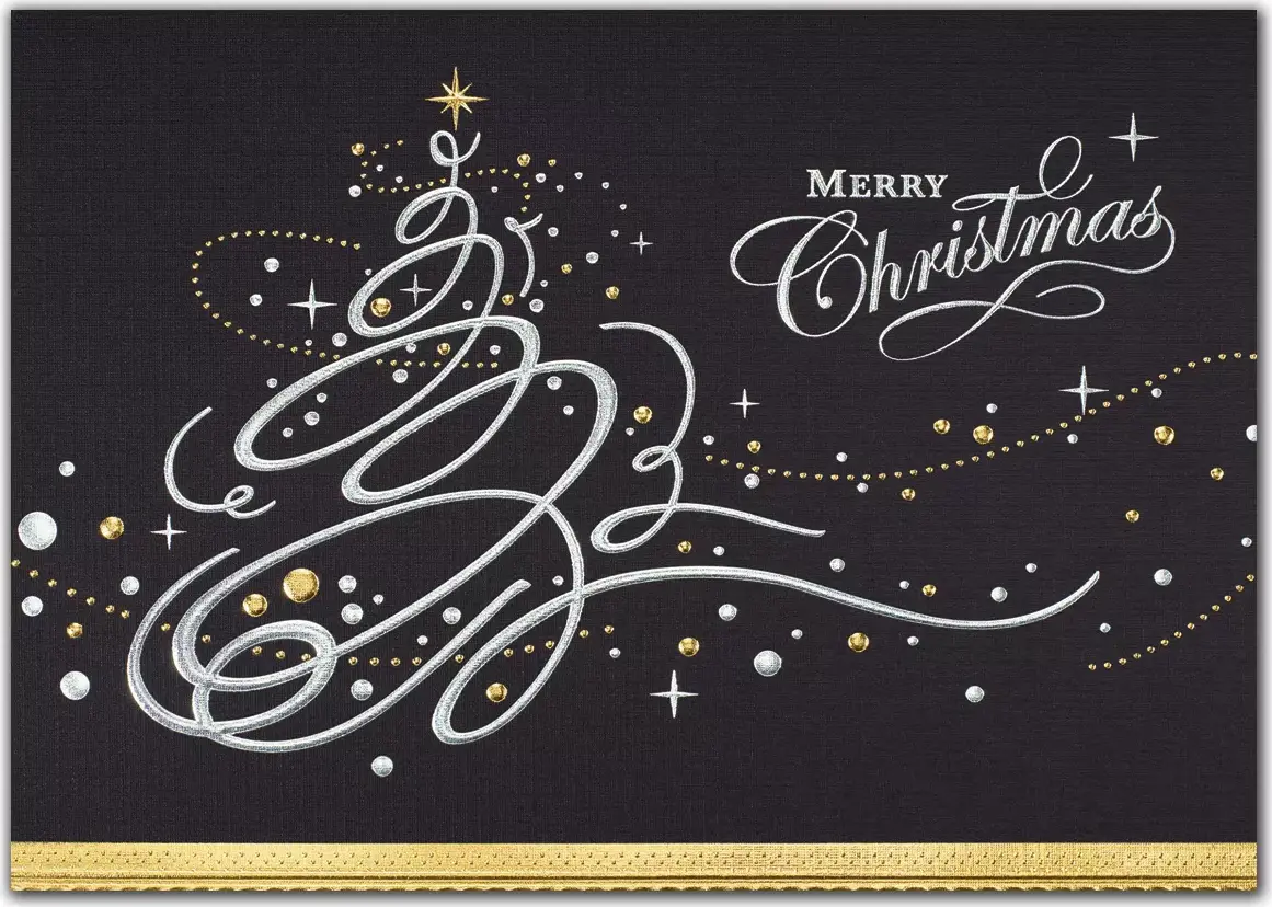Custom Printed Silver & Black Christmas Card with Gold Accents