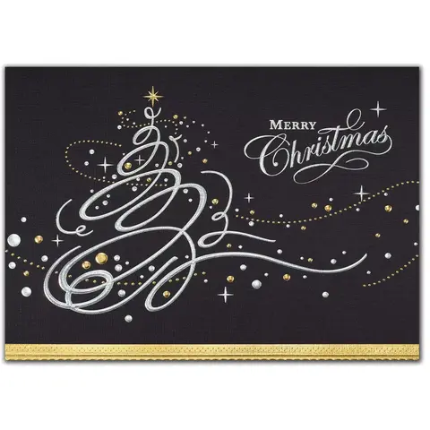 Custom Printed Silver & Black Christmas Card with Gold Accents