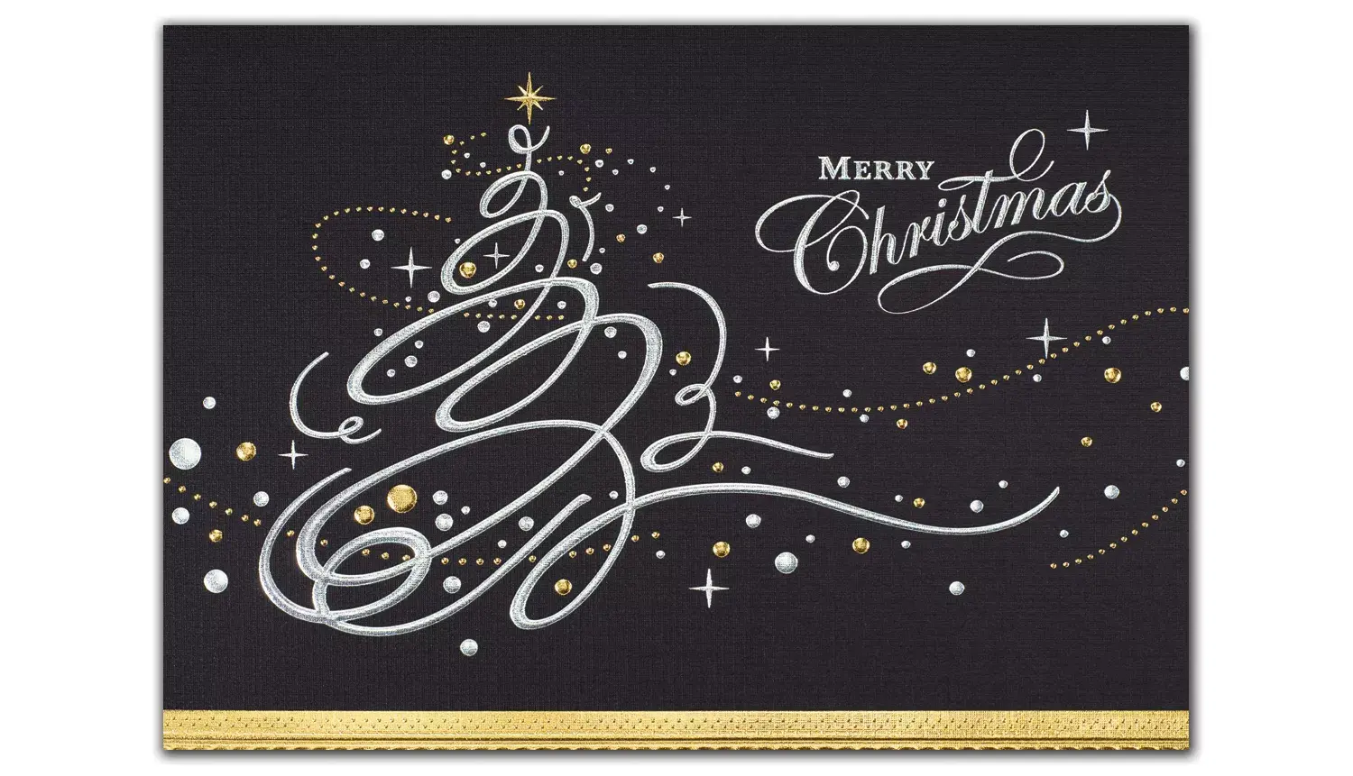 Custom Printed Silver & Black Christmas Card with Gold Accents