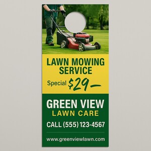 Design your door hangers online in minutes. Perfect for lawn mowing service companies.