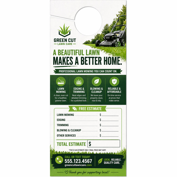 Design your door hangers online in minutes. Perfect for writing estimates on the go.