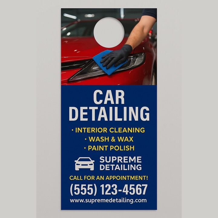Design your door hangers online in minutes. Includes UV gloss coat on front.