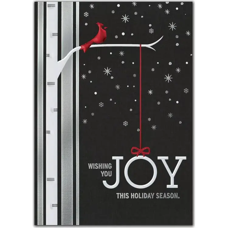 A custom printed Red cardinal on a black starry sky for this business greeting card