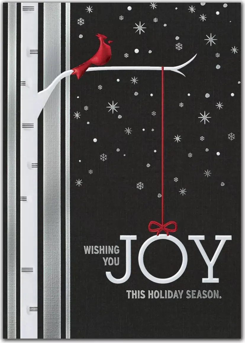 A custom printed Red cardinal on a black starry sky for this business greeting card