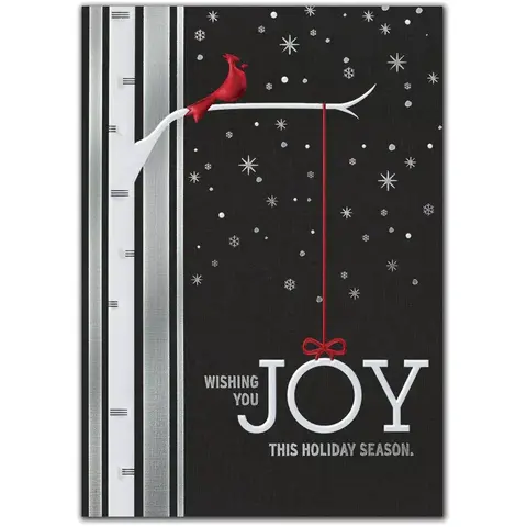A custom printed Red cardinal on a black starry sky for this business greeting card