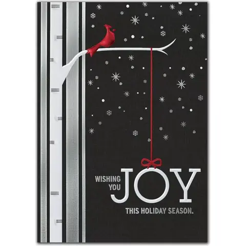 A custom printed Red cardinal on a black starry sky for this business greeting card
