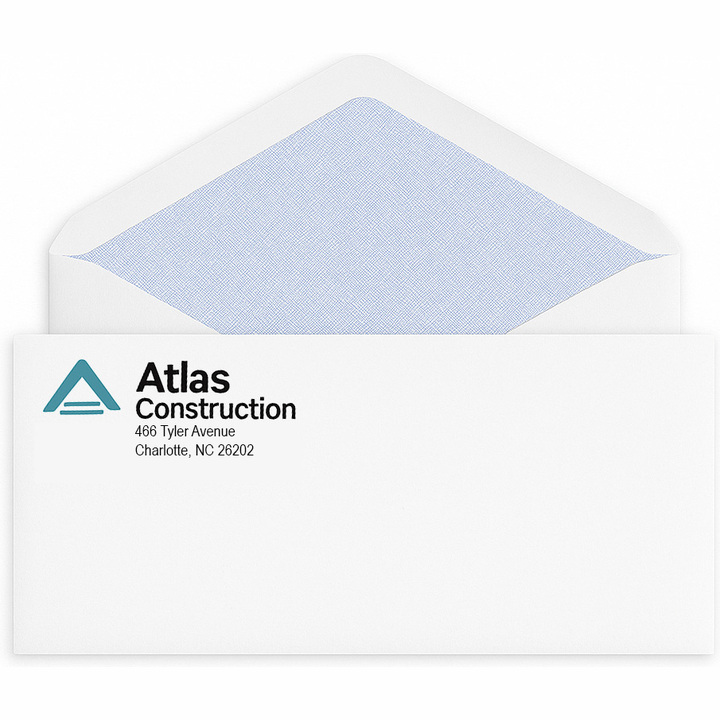 Custom #10 confidential envelopes printed with a two-color logo (black + any other color) and security tint.