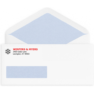 Custom #10 confidential window envelopes printed with a two-color logo and security tinting.