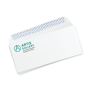 Custom #10 self-seal envelopes printed with black ink and one spot color logo.