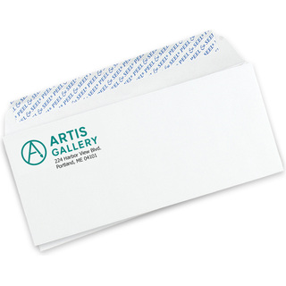 Custom #10 self-seal envelopes printed with black ink and one spot color logo.