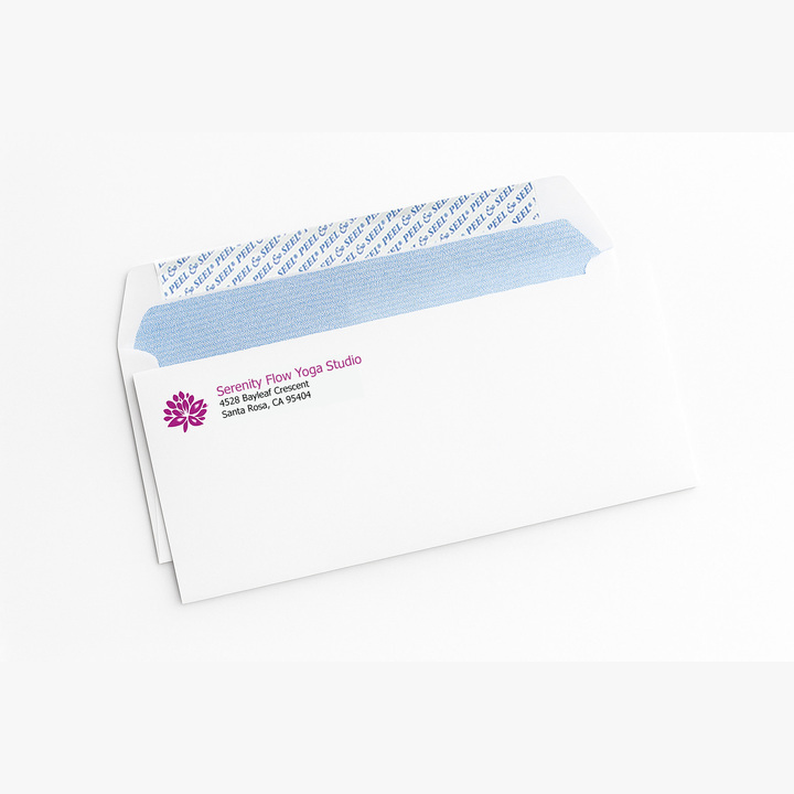 custom #10 self-seal confidential envelopes printed with a two-color logo and security tinting.