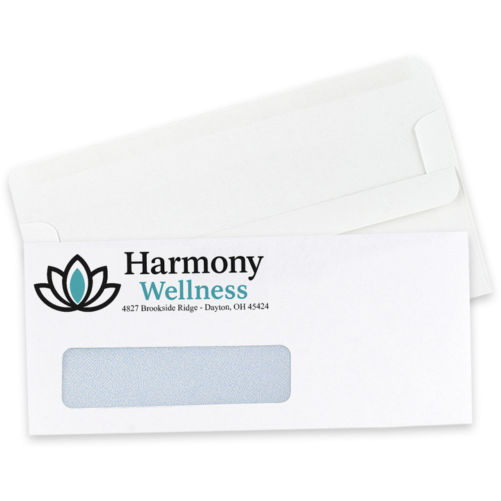 #10 confidential window envelopes with security tinting, 2-color print, and the visible Flip & Seal closure flap.