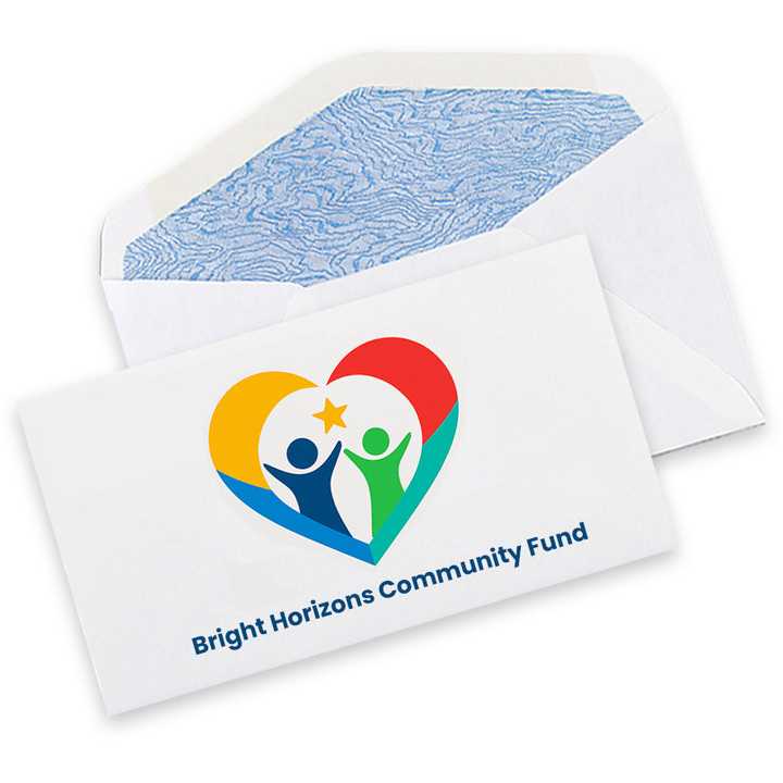 Custom full color #6-3/4 confidential envelopes with a security tint lining and custom printed graphics.