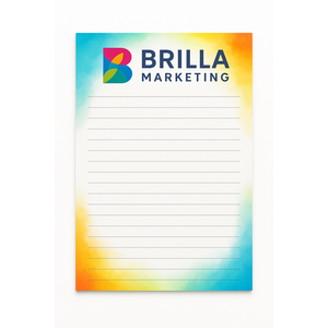 Custom full color notepads (8 1/2" x 11"), showing 25 sheets of 60 lb. paper with a personalized corporate logo.