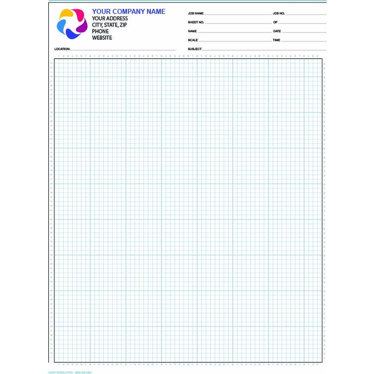Full color 1/8" engineering graph pad showing the precise grid pattern and vibrant color printing