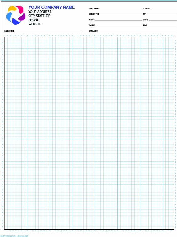 Full color 1/8" engineering graph pad showing the precise grid pattern and vibrant color printing