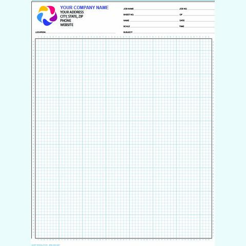 Full color 1/8" engineering graph pad showing the precise grid pattern and vibrant color printing