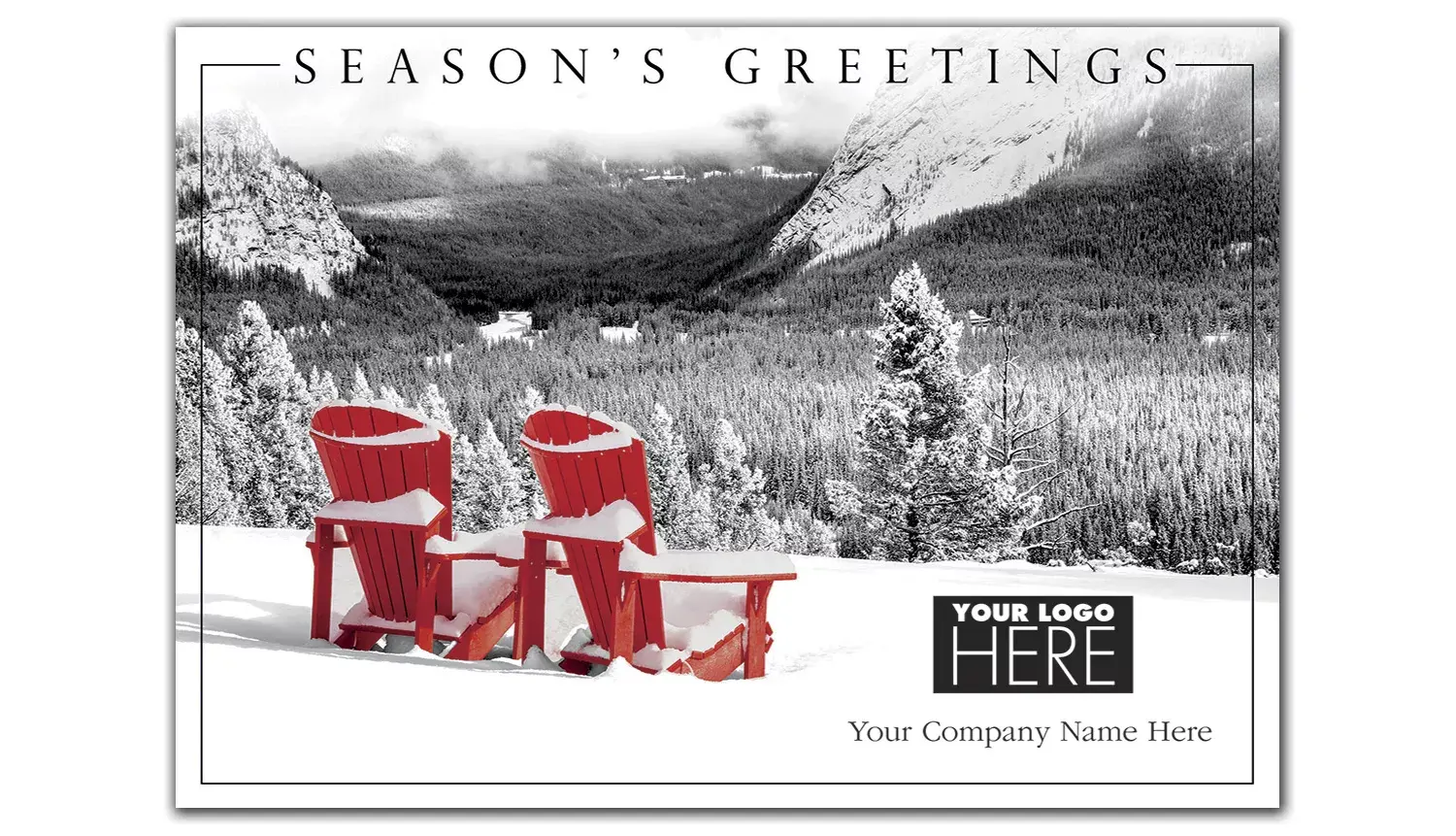 Take Time Logo Card featuring two Adirondack chairs facing a serene forest scene, with a company logo.