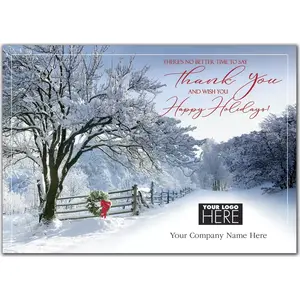 Appreciation Lane Logo Card featuring a snowy country road scene, with a customizable company logo space.