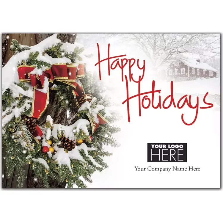 Snowy Delight Logo Card showing a snowy tree scene and the custom printed business name on the card front